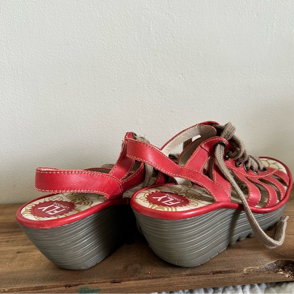 Red Fly London Lace-Up Sandals with Cut-Out Design - Picture 5 of 7